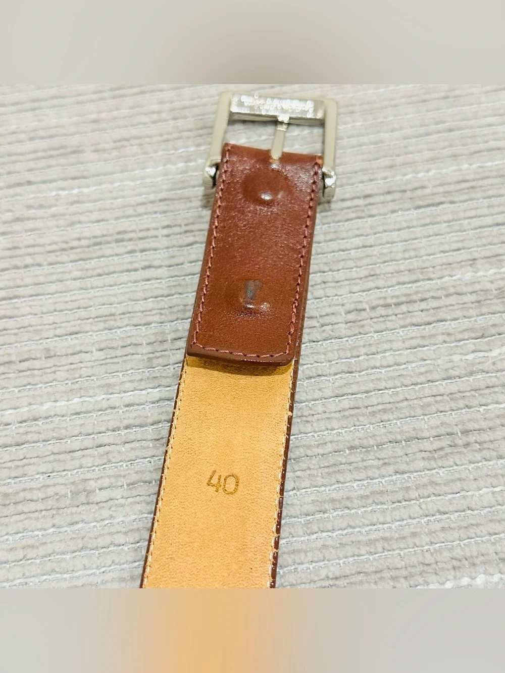 W. Kleinberg Men's‎ Brown Glazed Calfskin Leather Dress Belt Silver Buckle 40